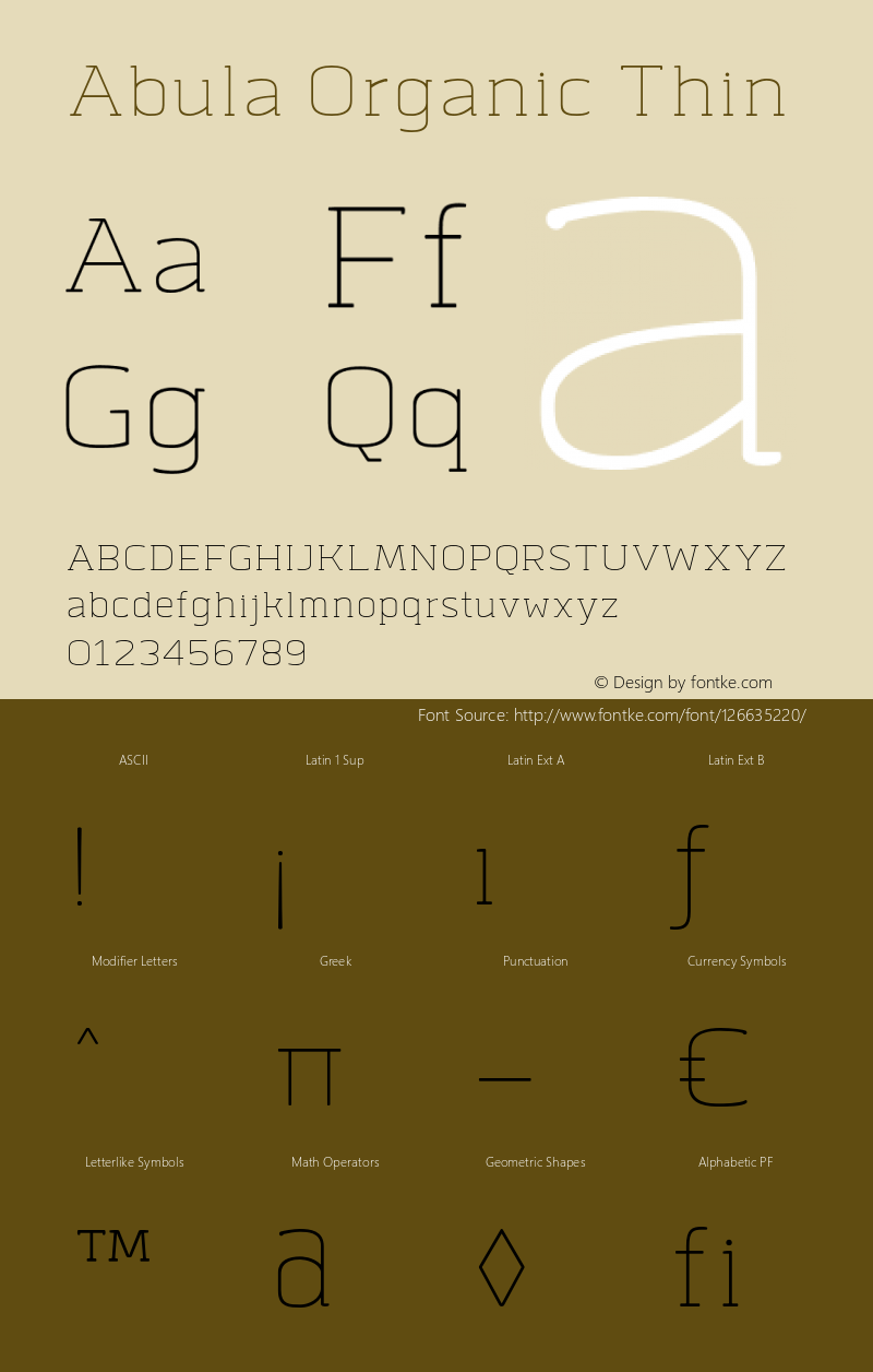 AbulaOrganic-Thin Version 1.000 Font Sample