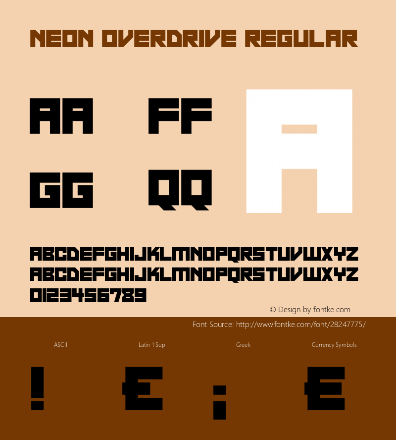 Neon Overdrive Version 1.00 December 30, 2018, initial release Font Sample