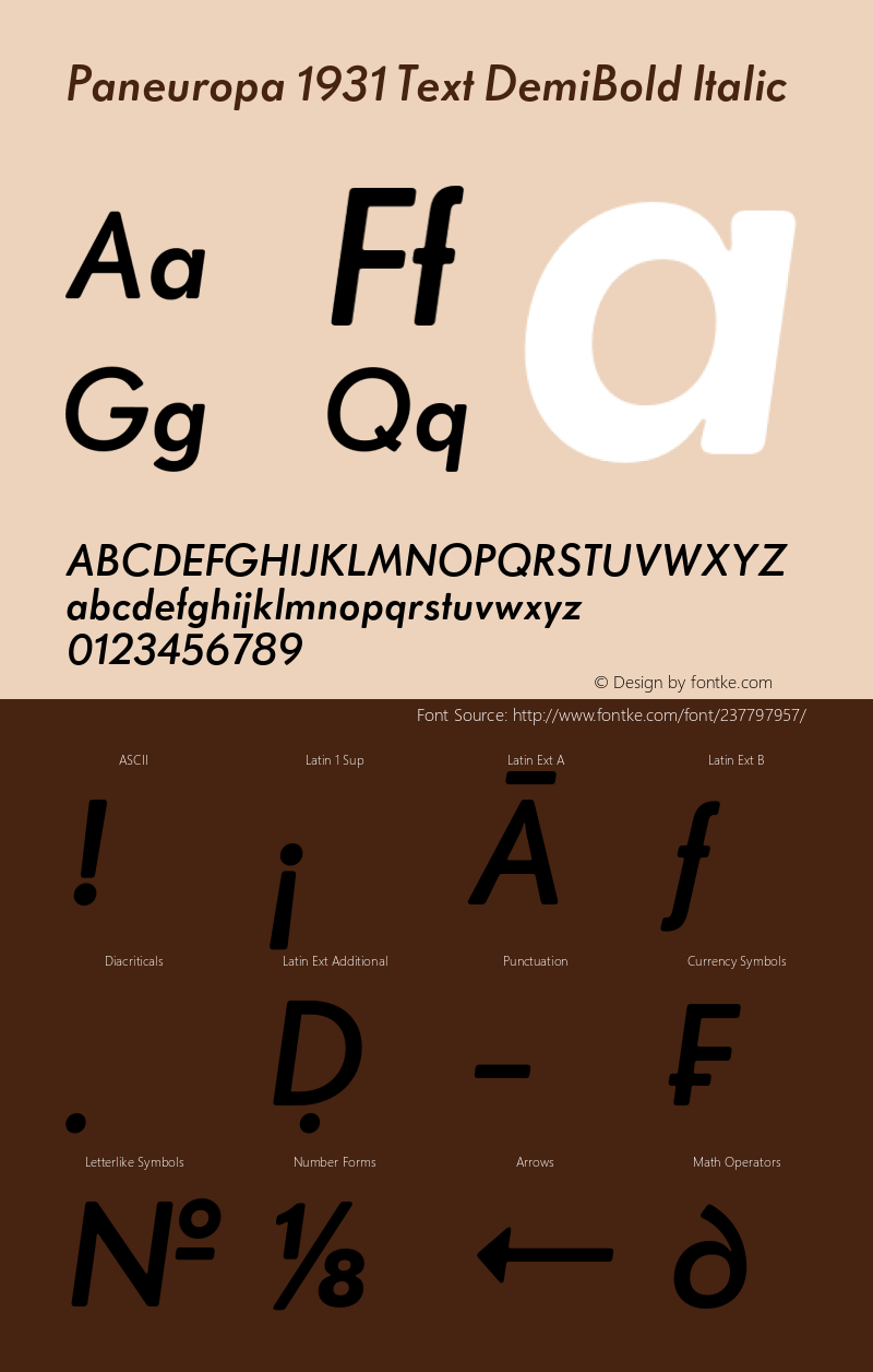 Paneuropa 1931 Text DemiBold Italic Versi 1.000;FEAKit 1.0图片样张