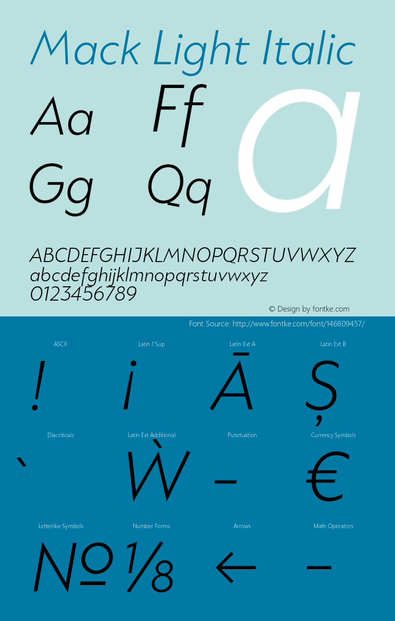 Mack Light Italic Version 1.000;hotconv 1.0.109;makeotfexe 2.5.65596 Font Sample