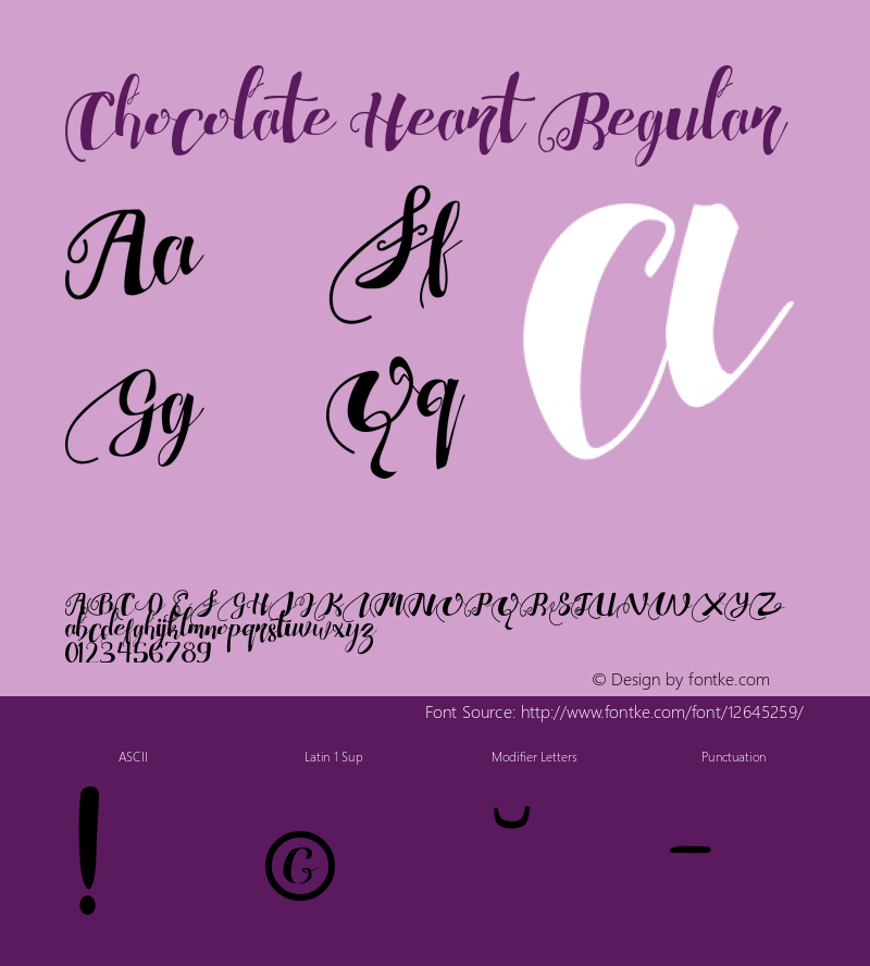 Chocolate Heart Regular Version 1.00 November 21, 2015, initial release Font Sample