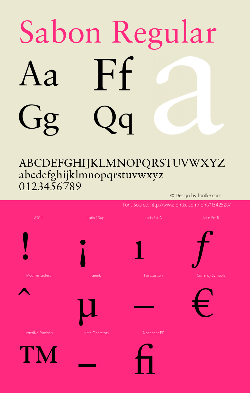 Sabon Regular Version 6.1; 2002 Font Sample