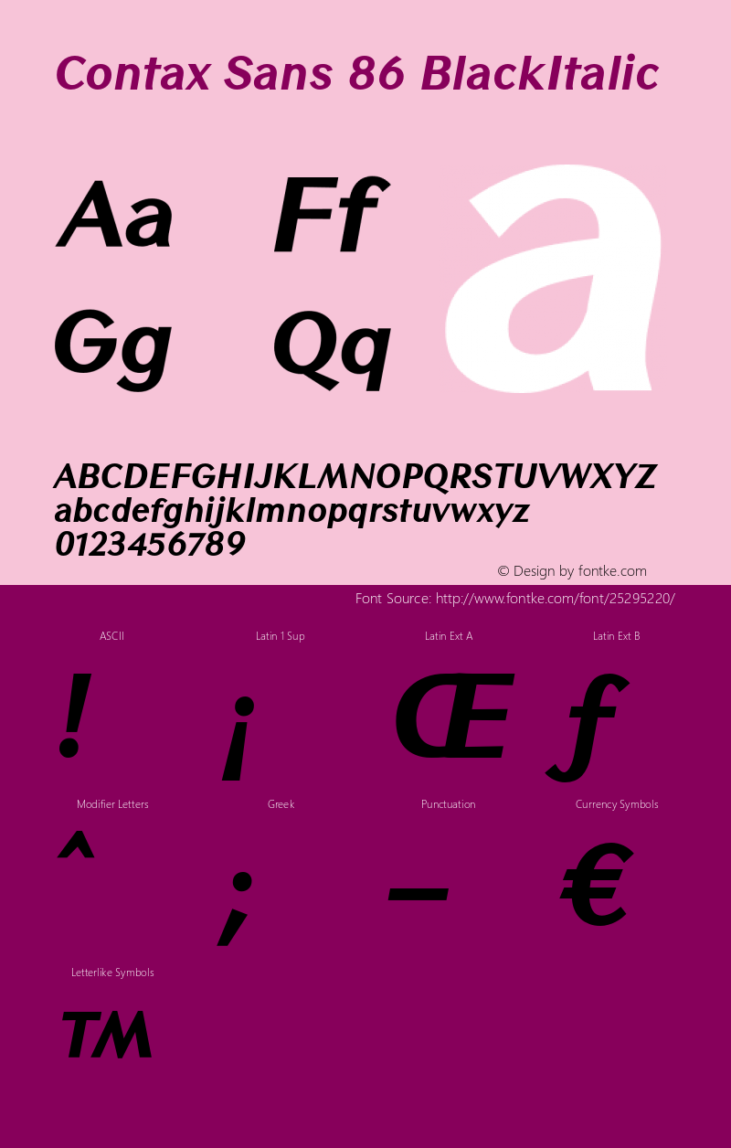 ContaxSans-86BlackItalic Version 1.00 Font Sample