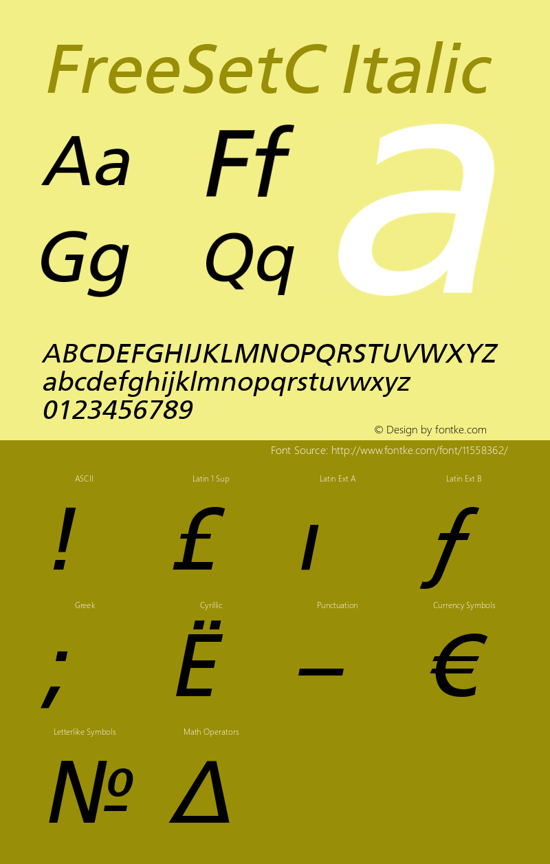 FreeSetC Italic Version 001.000 Font Sample