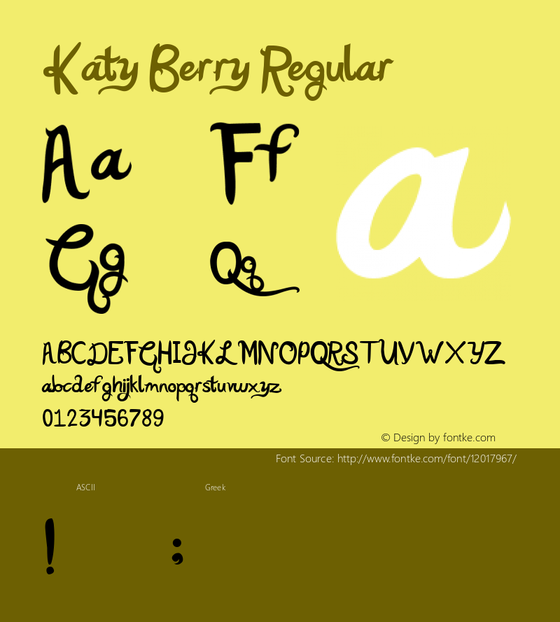 Katy Berry Regular May 25th, 2009. V1. Dirt2.com Font Sample