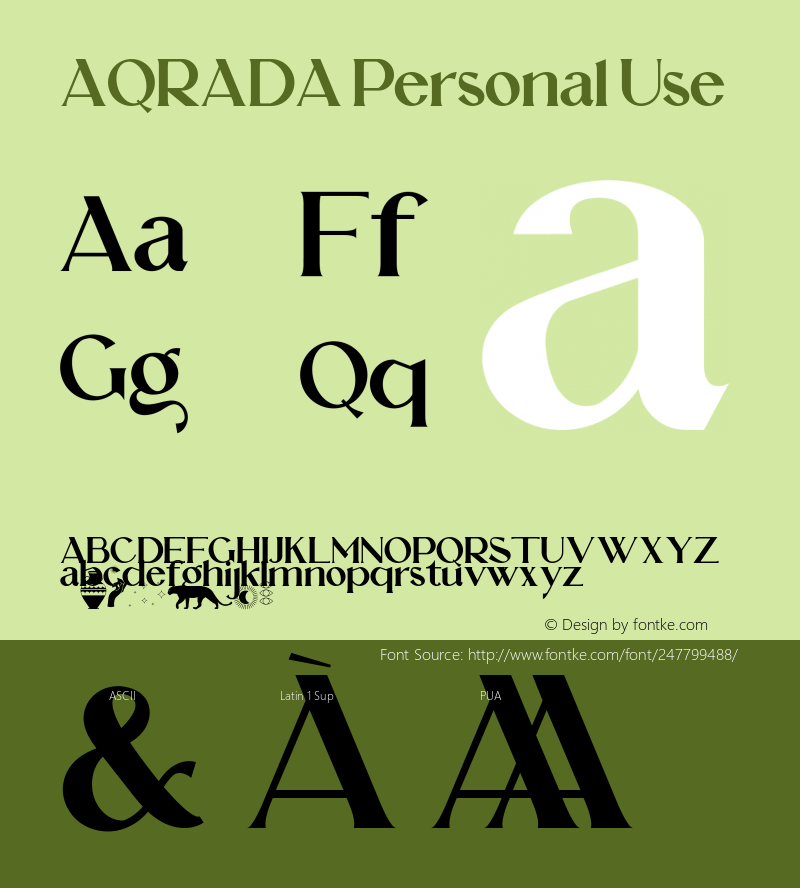 AQRADA Personal Use Version 1.00;July 19, 2022;FontCreator 12.0.0.2525 64-bit图片样张