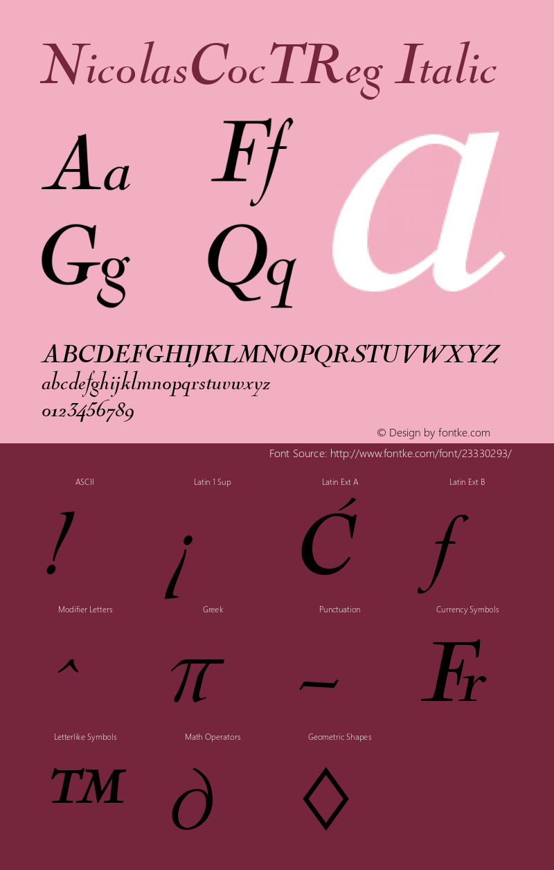 NicolasCocTReg Italic Version 2.1 Font Sample