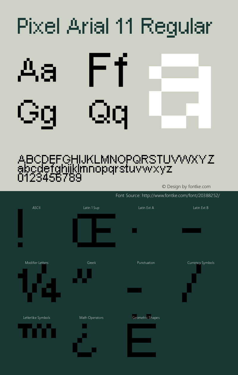 Pixel Arial 11 Macromedia Fontographer 4.1.4 8/9/01 Font Sample