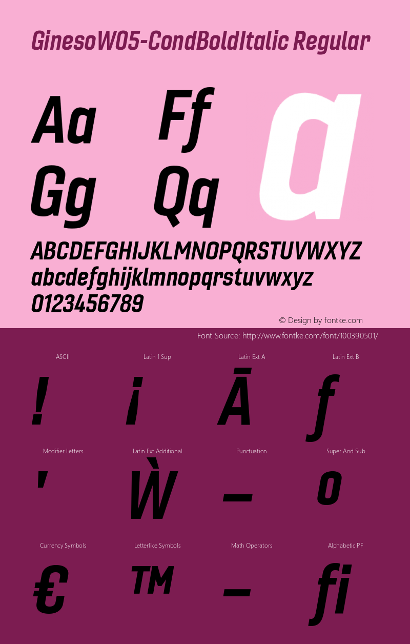 Gineso W05 Cond Bold Italic Version 1.001 Font Sample