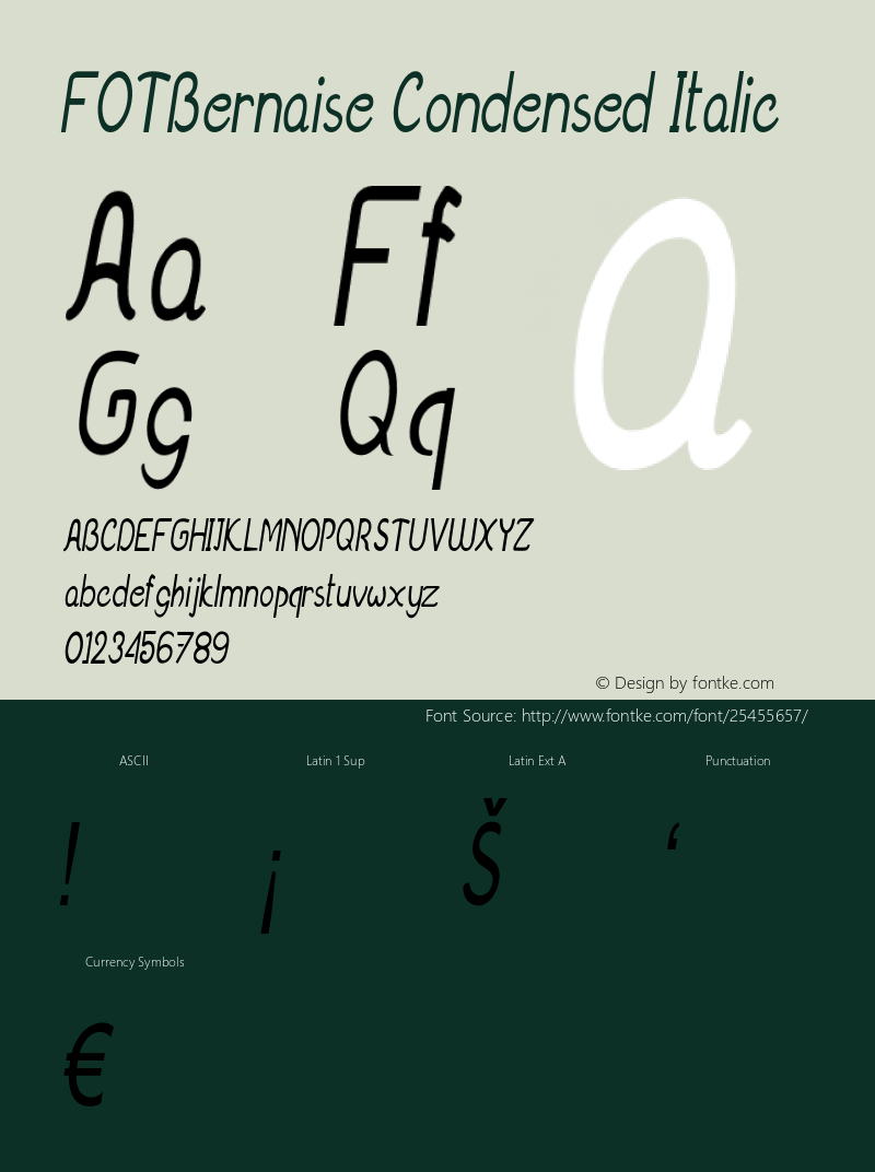 FOTBernaise-CondensedItalic Version 1.000 Font Sample