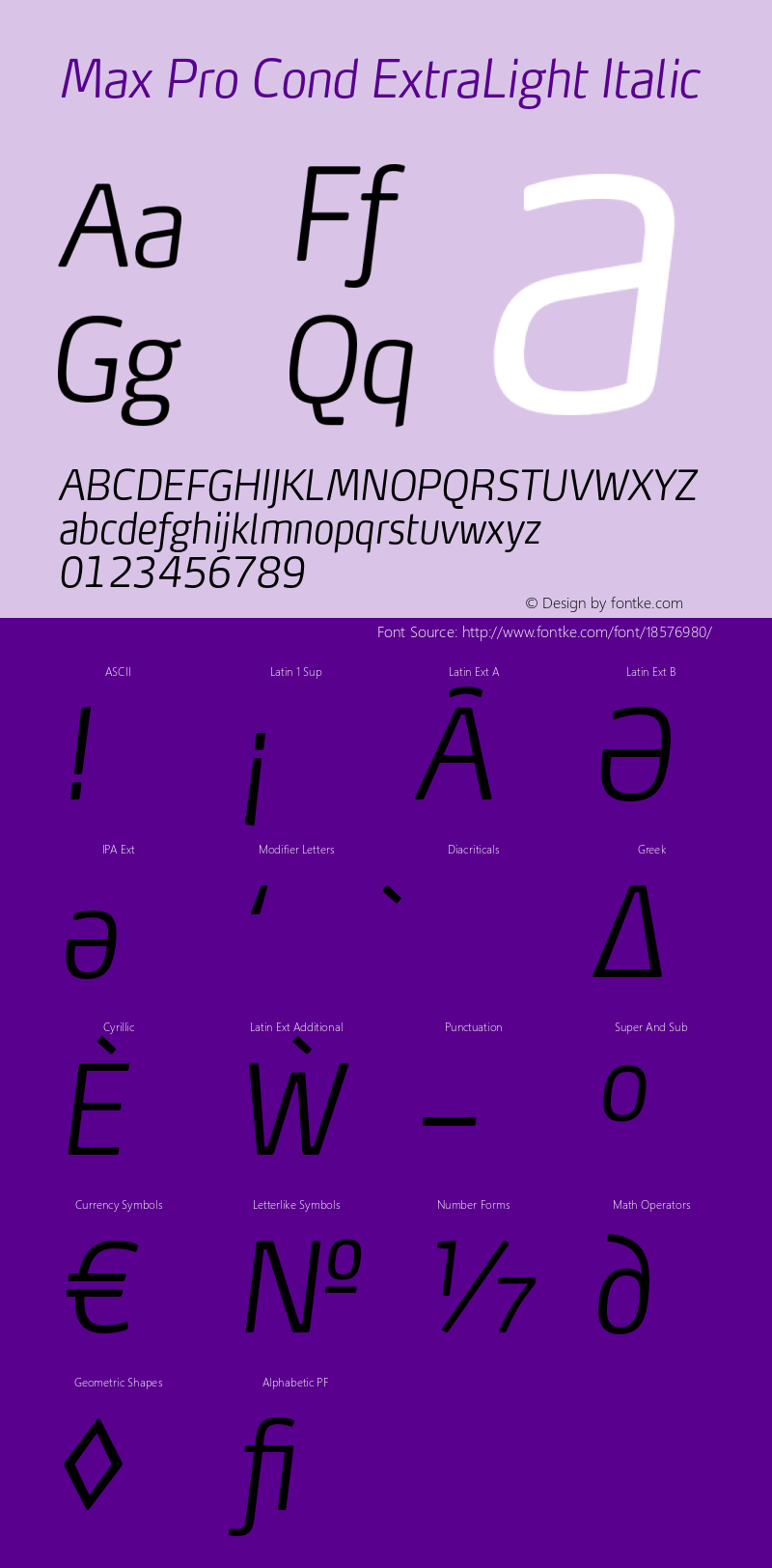 Max Pro Cond ExtraLight Italic Version 7.504; 2014; Build 1022; Font Sample