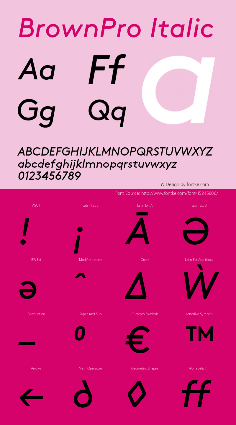 BrownPro Italic Version 1.001; build 0010 Font Sample