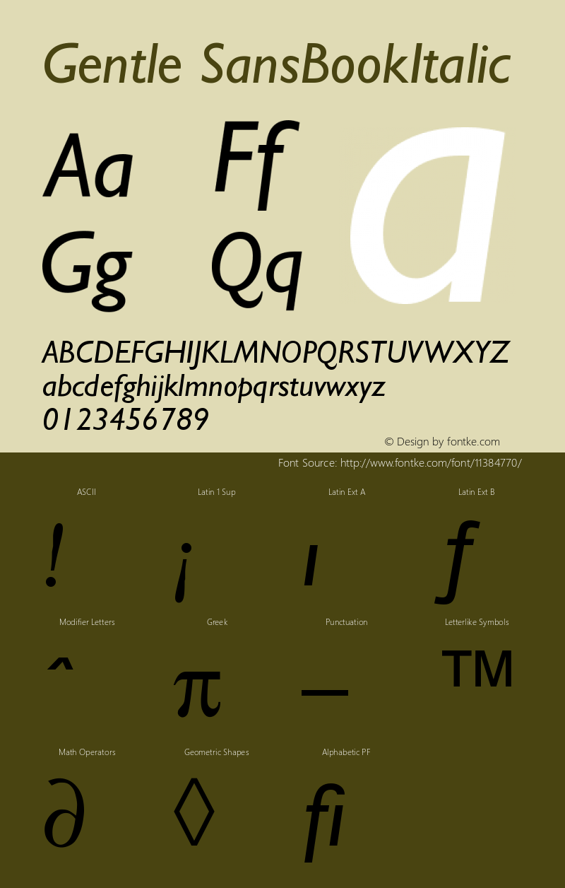 Gentle SansBookItalic Version 001.000 Font Sample