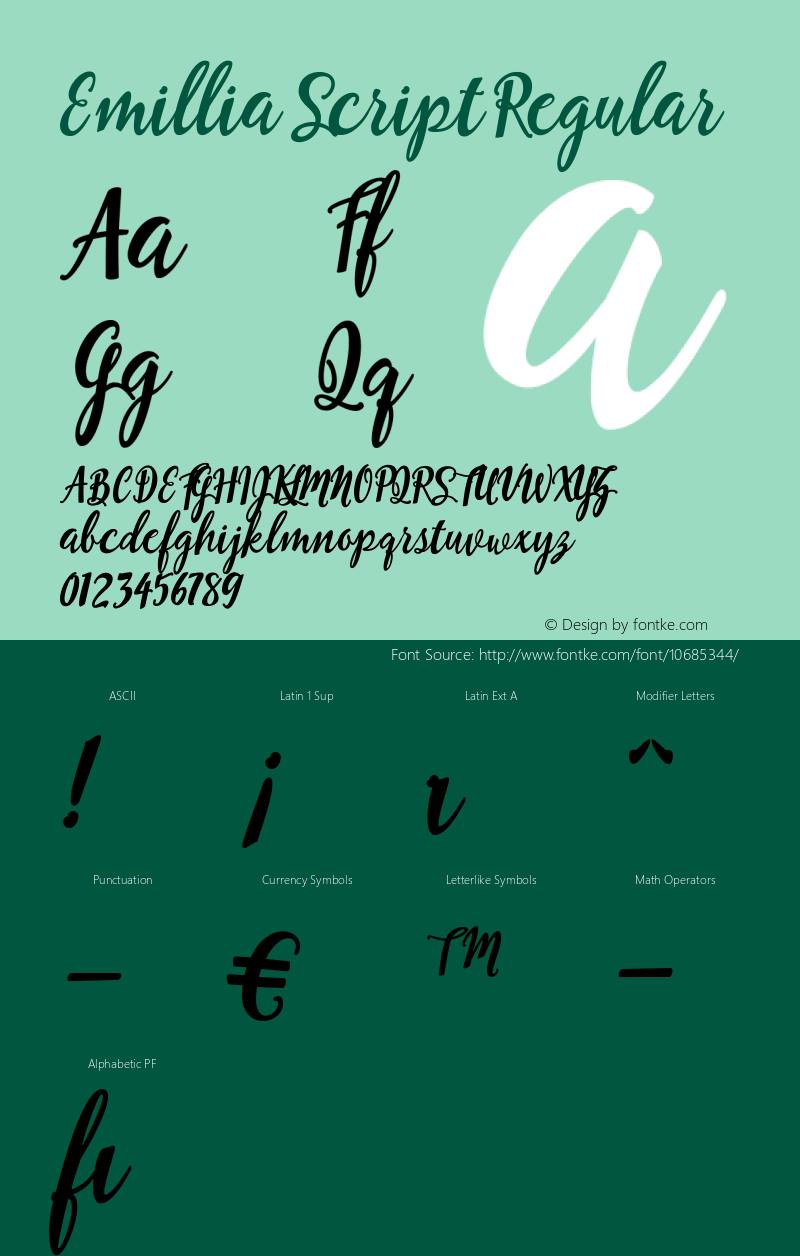 Emillia Script Regular Unknown Font Sample