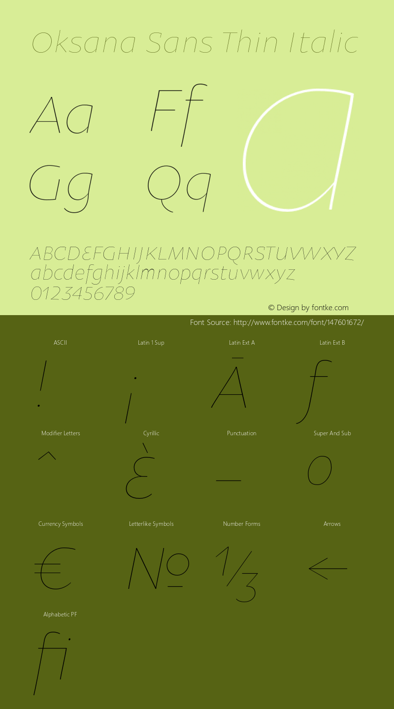 OksanaSansThin-Italic Version 1.002 Font Sample