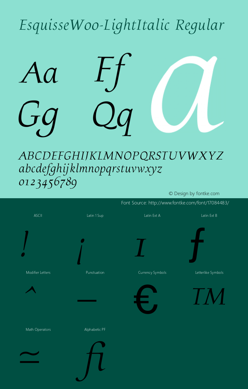 EsquisseW00-LightItalic Regular Version 1.00 Font Sample