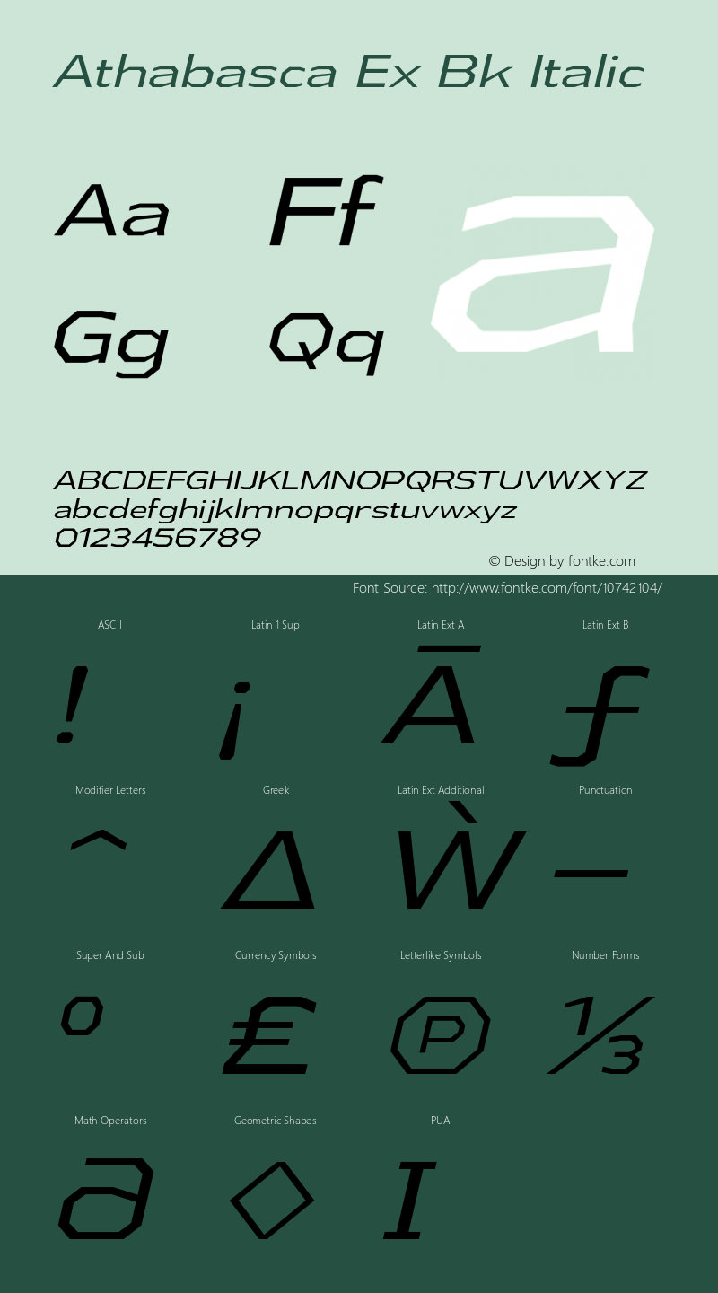 Athabasca Ex Bk Italic Version 1.000 Font Sample