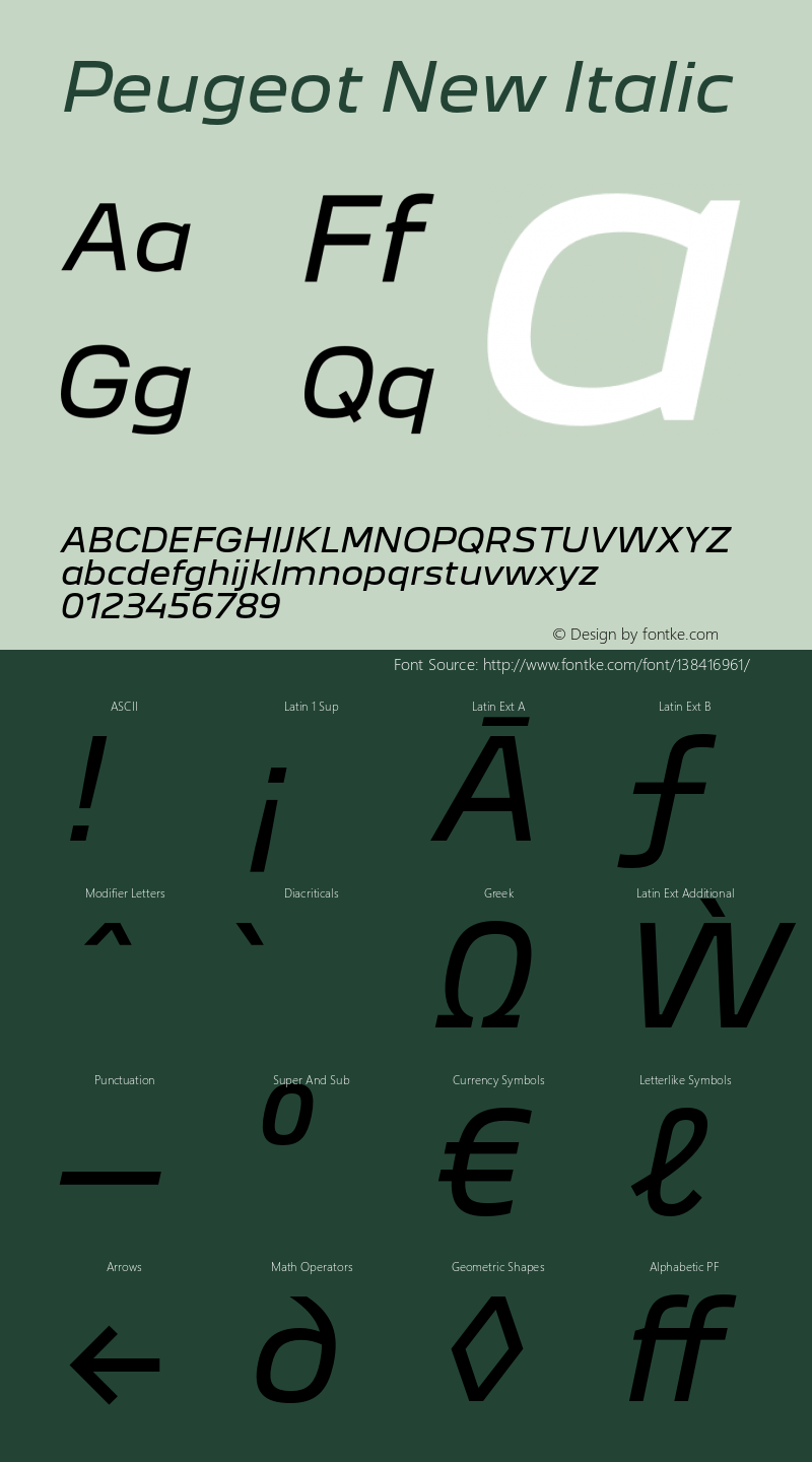 Peugeot New Italic Version 1.000;hotconv 1.0.109;makeotfexe 2.5.65596 Font Sample