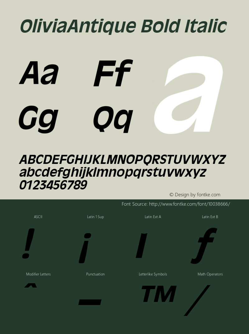 OliviaAntique Bold Italic The IMSI MasterFonts Collection, tm 1995 IMSI Font Sample