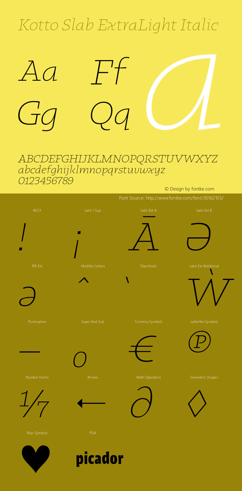 KottoSlab-ExtraLightItalic Version 1.000;hotconv 1.0.109;makeotfexe 2.5.65596;YWFTv17 Font Sample