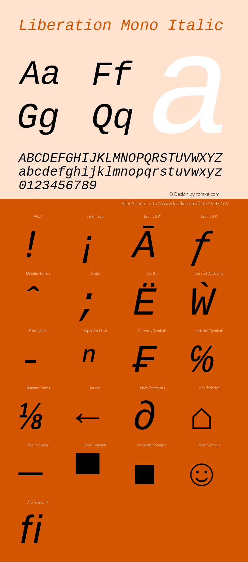 Liberation Mono Italic Version 1.06 Font Sample