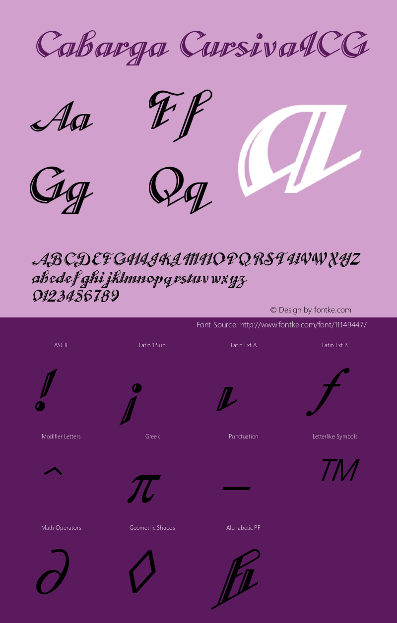 Cabarga CursivaICG Version 001.000 Font Sample