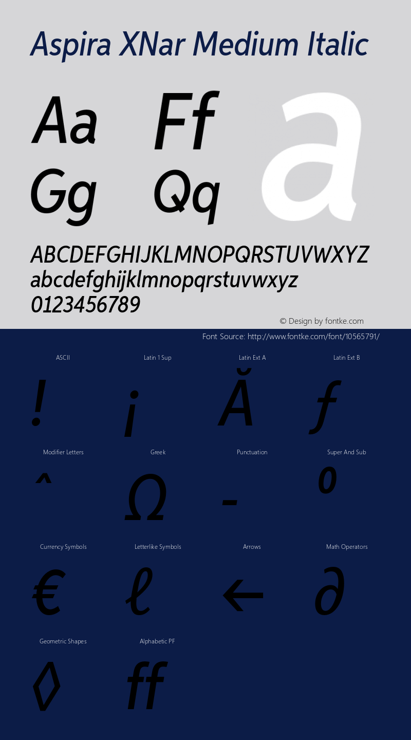 Aspira XNar Medium Italic Version 1.05          UltraPrecision Font Font Sample