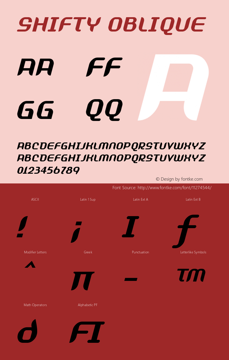 Shifty Oblique Version 001.000 Font Sample