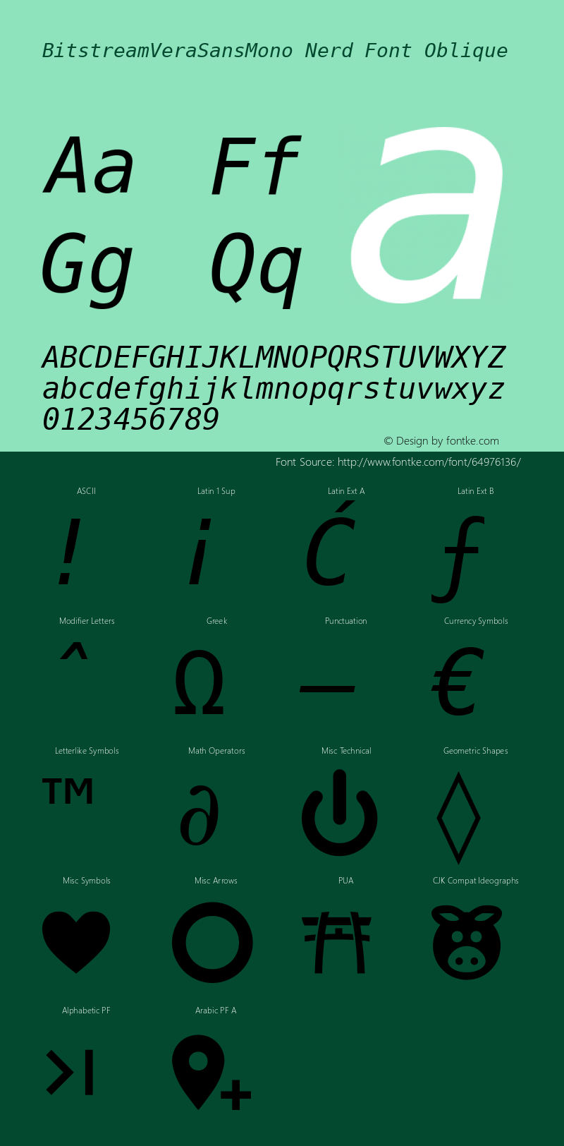Bitstream Vera Sans Mono Oblique Nerd Font Complete Release 1.10 Font Sample
