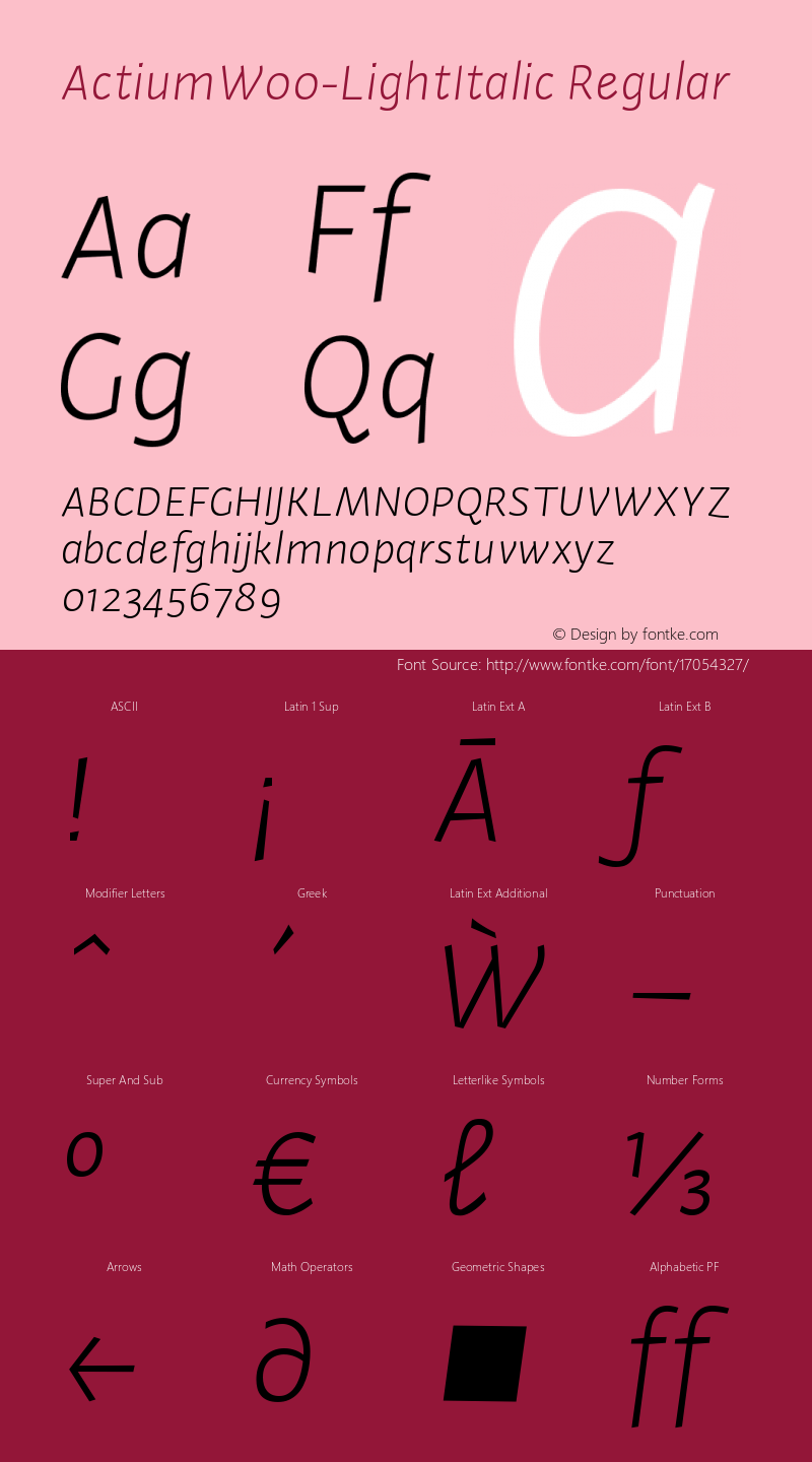 ActiumW00-LightItalic Regular Version 1.20 Font Sample