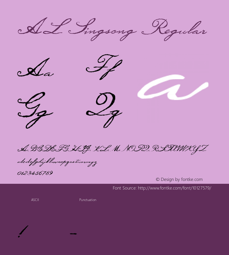 AL Singsong Regular Macromedia Fontographer 4.1.5 3/29/04 Font Sample