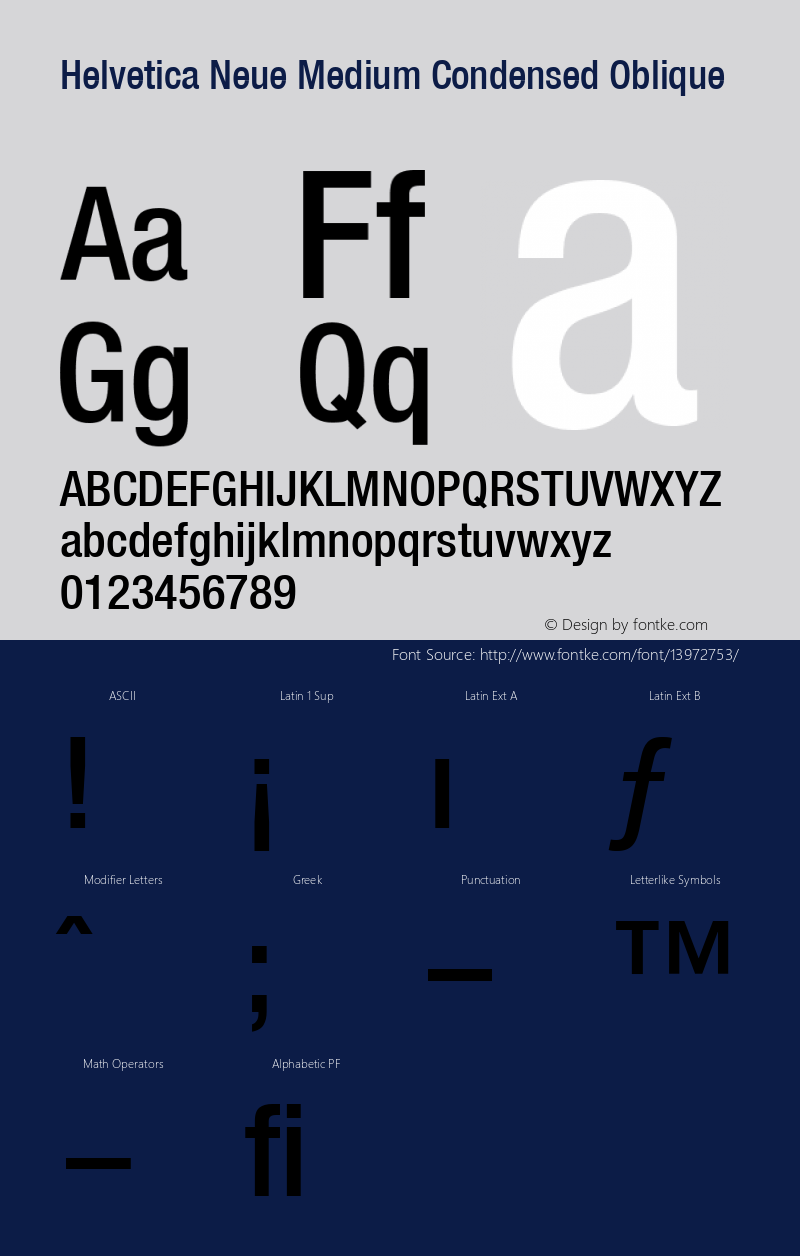 Helvetica Neue Medium Condensed Oblique Version 001.000 Font Sample