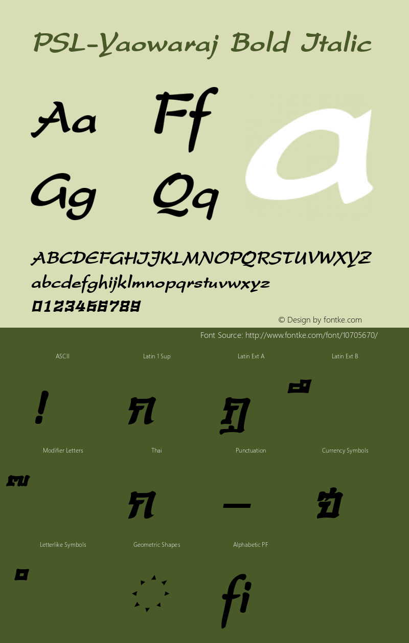 PSL-Yaowaraj Bold Italic Version 1.000 2006 initial release Font Sample