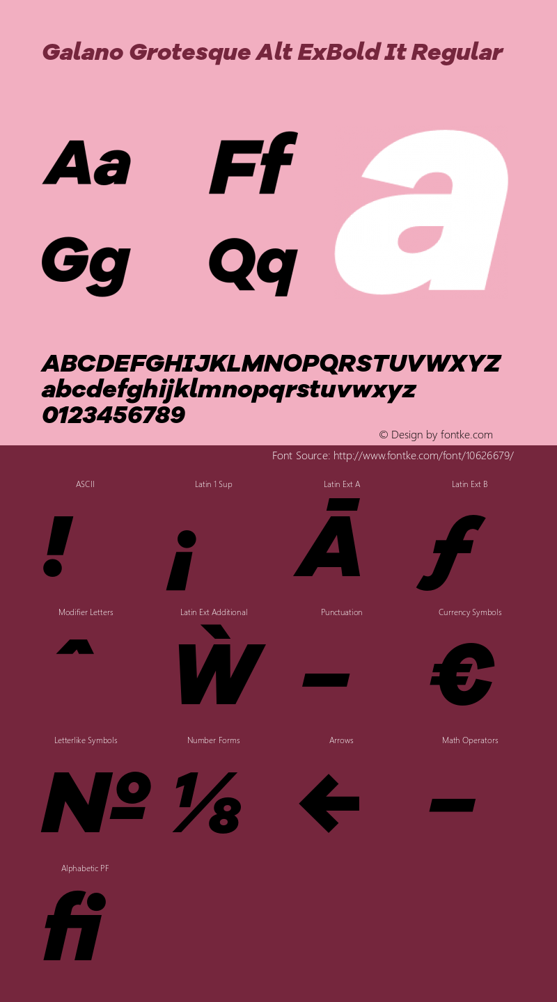 Galano Grotesque Alt ExBold It Regular Version 1.000;PS 001.000;hotconv 1.0.70;makeotf.lib2.5.58329 Font Sample