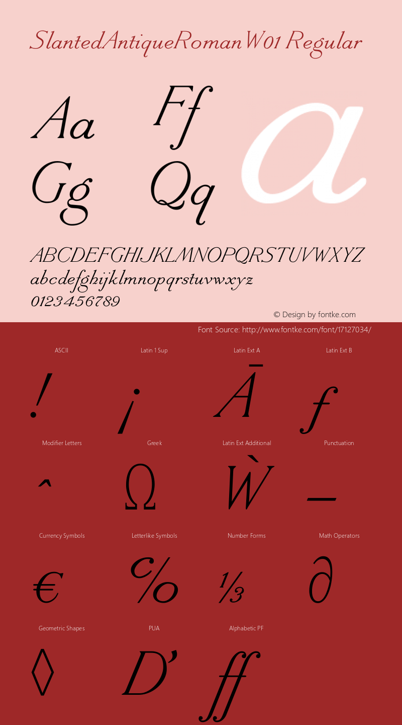 SlantedAntiqueRomanW01 Regular Version 1.02 Font Sample