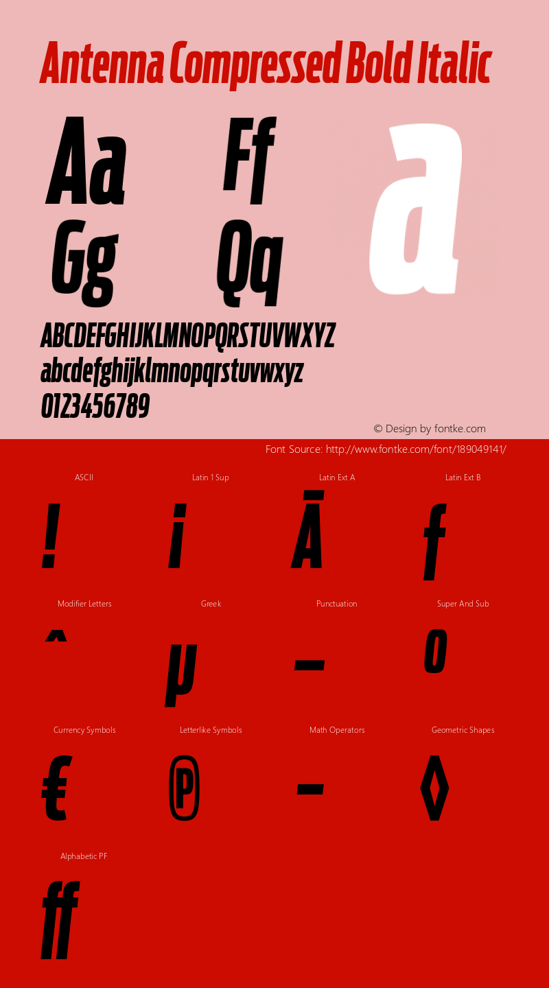 AntennaCompressed Bold Italic Version 1.000;PS 1.0;hotconv 1.0.72;makeotf.lib2.5.5900图片样张