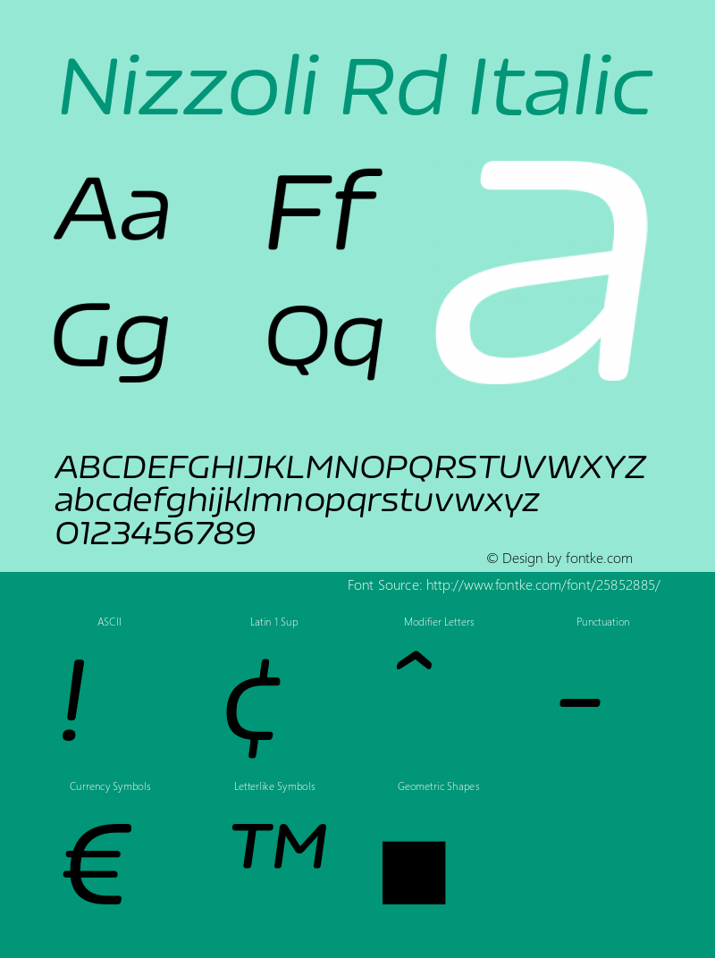 NizzoliRd-Italic Version 1.000;PS 001.000;hotconv 1.0.88;makeotf.lib2.5.64775 Font Sample