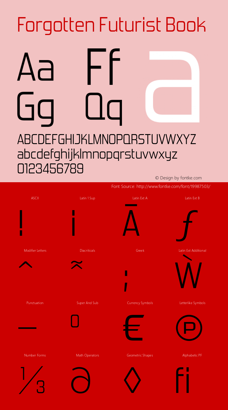 ForgottenFuturistBk-Regular Version 6.001 Font Sample