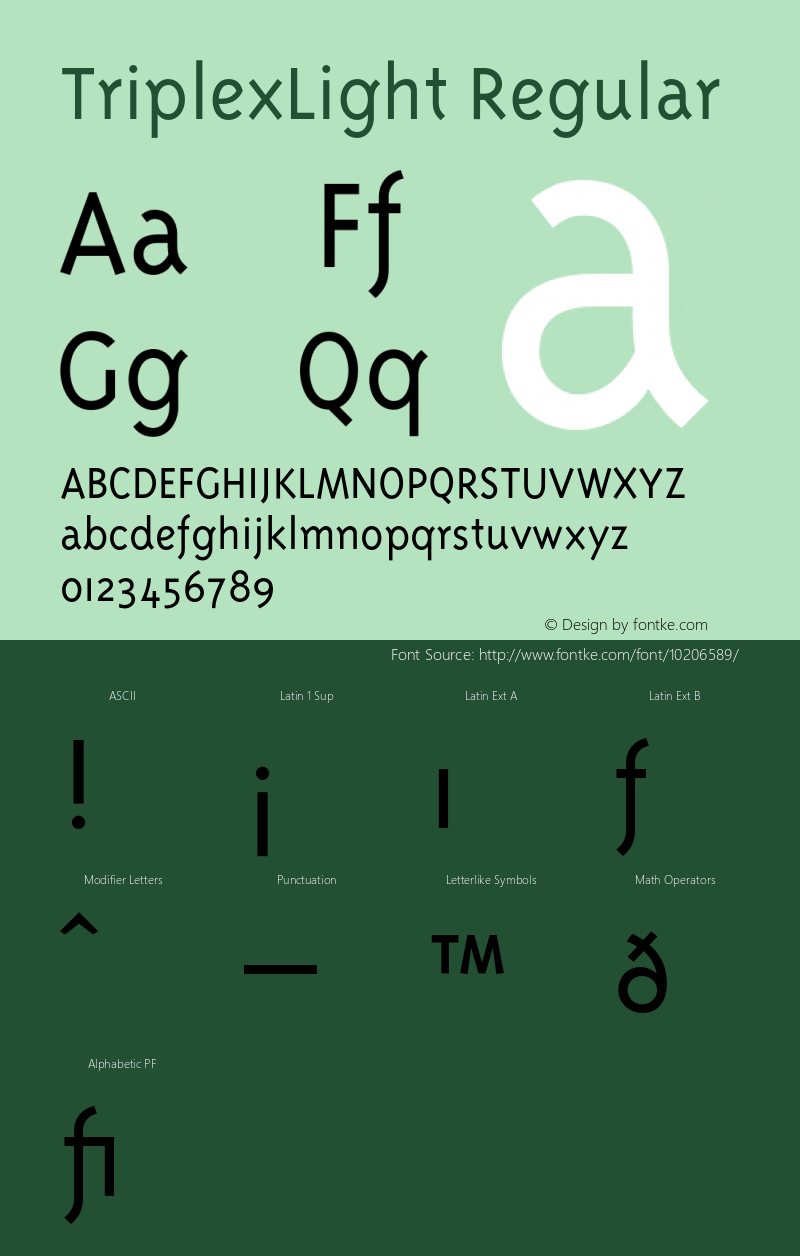 TriplexLight Regular 001.001 Font Sample