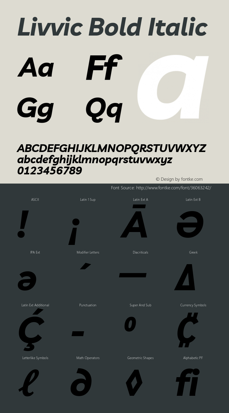 Livvic Bold Italic Version 1.000; ttfautohint (v1.8.2) Font Sample