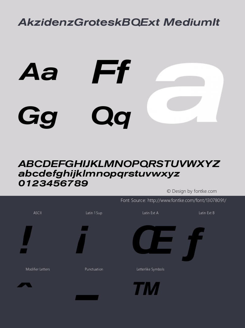 AkzidenzGroteskBQExt MediumIt Version 001.001 Font Sample