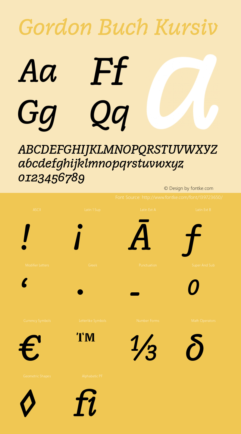 Gordon Buch Kursiv Version 2.001 Font Sample