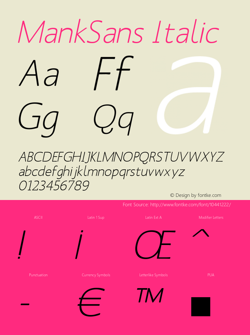 MankSans Italic 1.0 2004-03-31 Font Sample