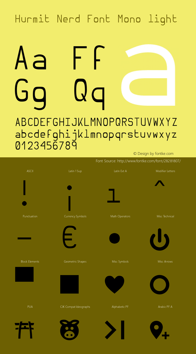 Hurmit Light Nerd Font Complete Mono Version 1.21;Nerd Fonts 2.0. Font Sample