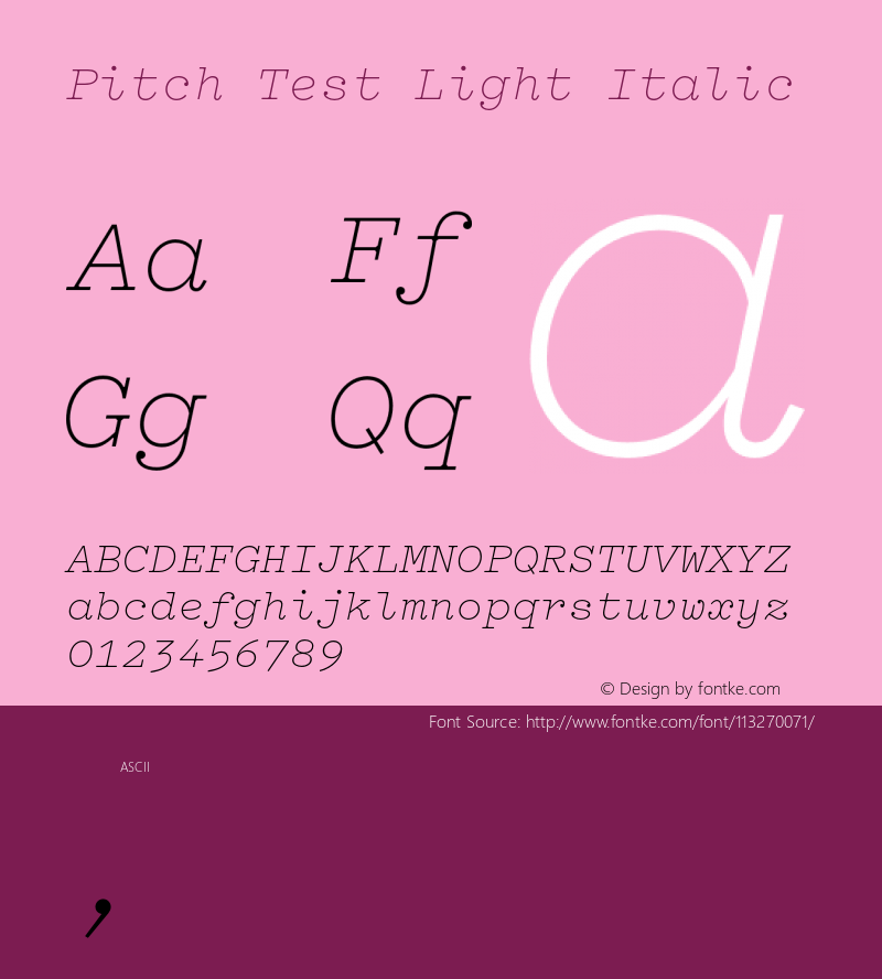 Pitch-LightItalicTest Version 1.002;PS 1.0;hotconv 16.6.51;makeotf.lib2.5.65220;0 Font Sample