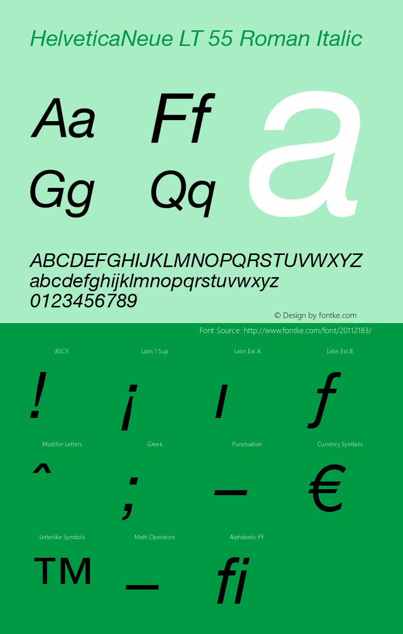 Helvetica LT 56 Italic Version 6.02 Font Sample