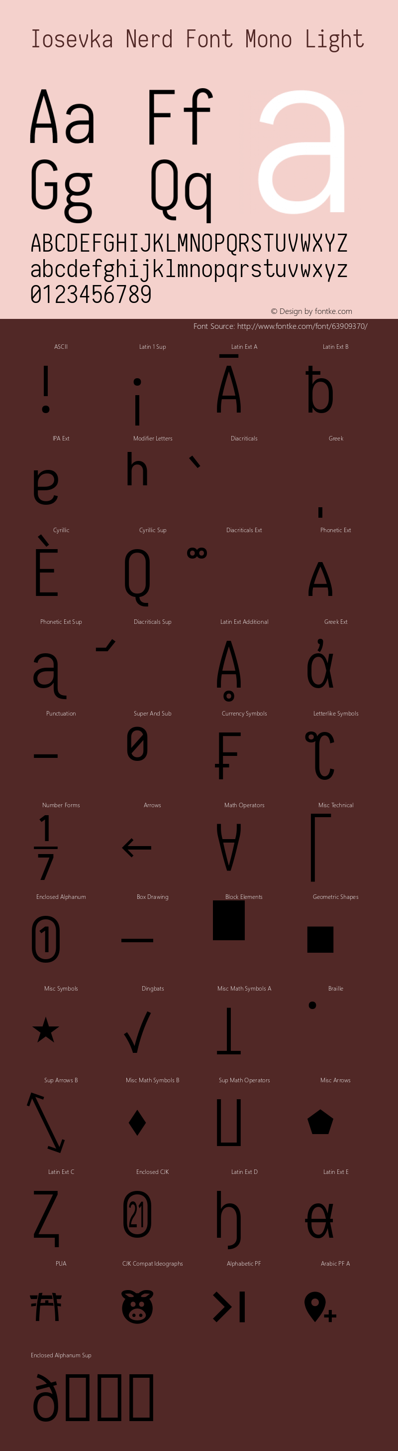 Iosevka Term Light Nerd Font Complete Mono 1.14.0; ttfautohint (v1.7.9-c794) Font Sample