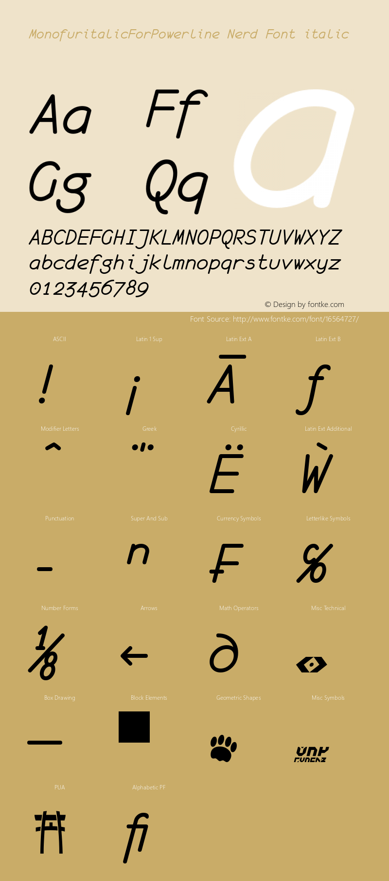 MonofuritalicForPowerline Nerd Font italic unci 1.0 2000-04-14 Font Sample