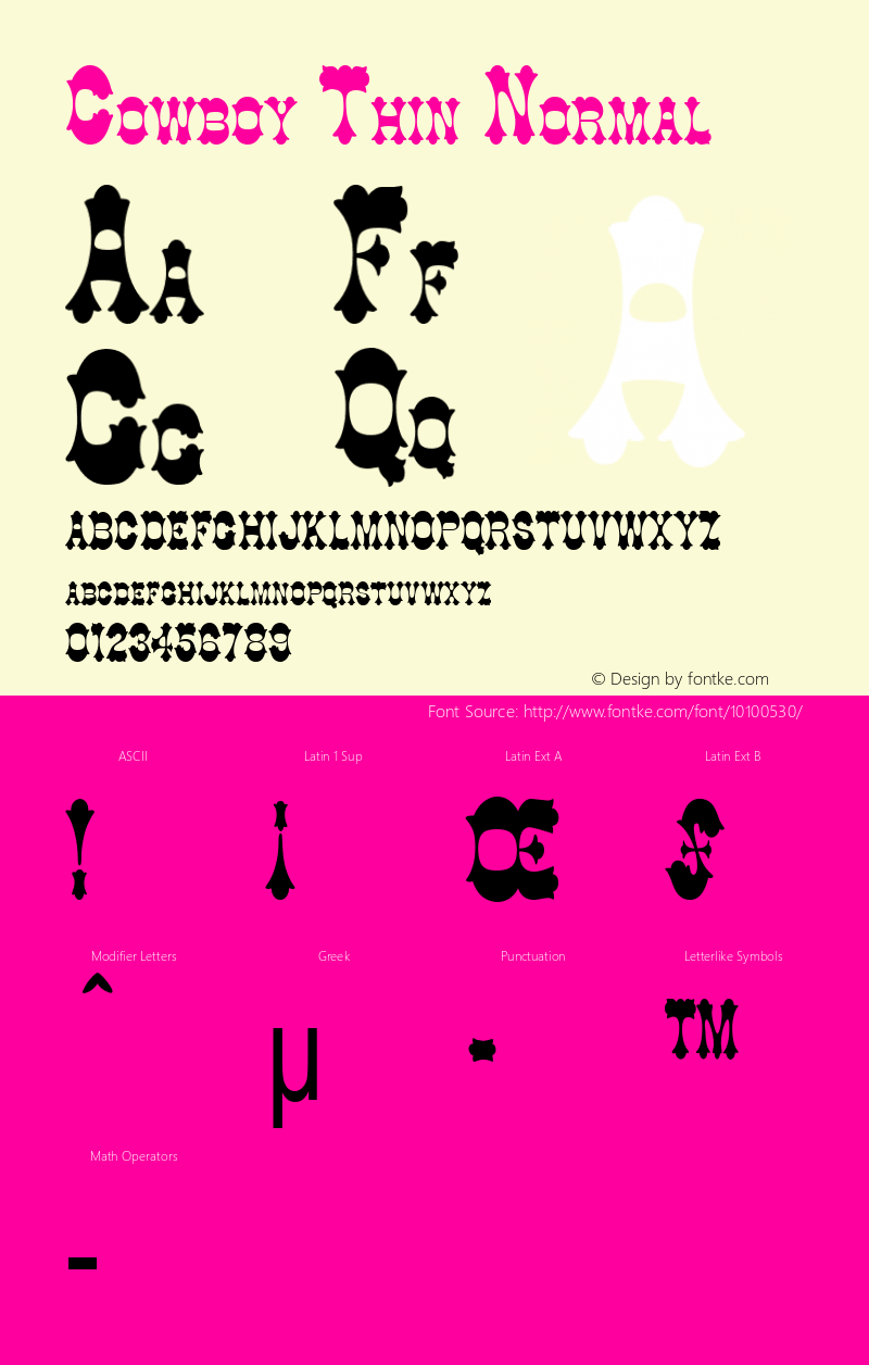 Cowboy Thin Normal Altsys Fontographer 4.1 12/27/94 Font Sample
