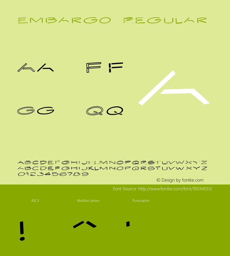 Embargo Regular 001.003 Font Sample